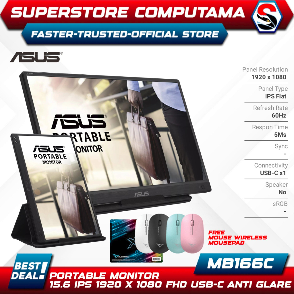 Jual Monitor Portable ASUS MB166C 15.6" IPS 1920x1080 USBC Anti Glare