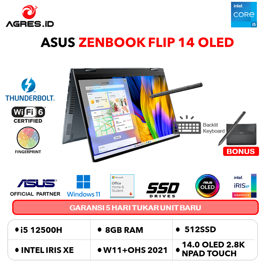 Jual Asus Zenbook 14 Flip Oled Up5401za Touch I5 12500h 8gb 512gb W11ohs 140 28k 90hz Npad Fp 2797