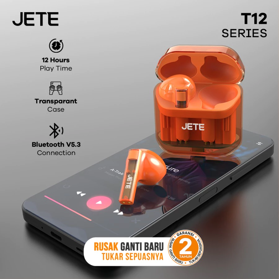 TWS Bluetooth Headset - Earphone Bluetooth 5.3 JETE T12 - Garansi 2 Tahun