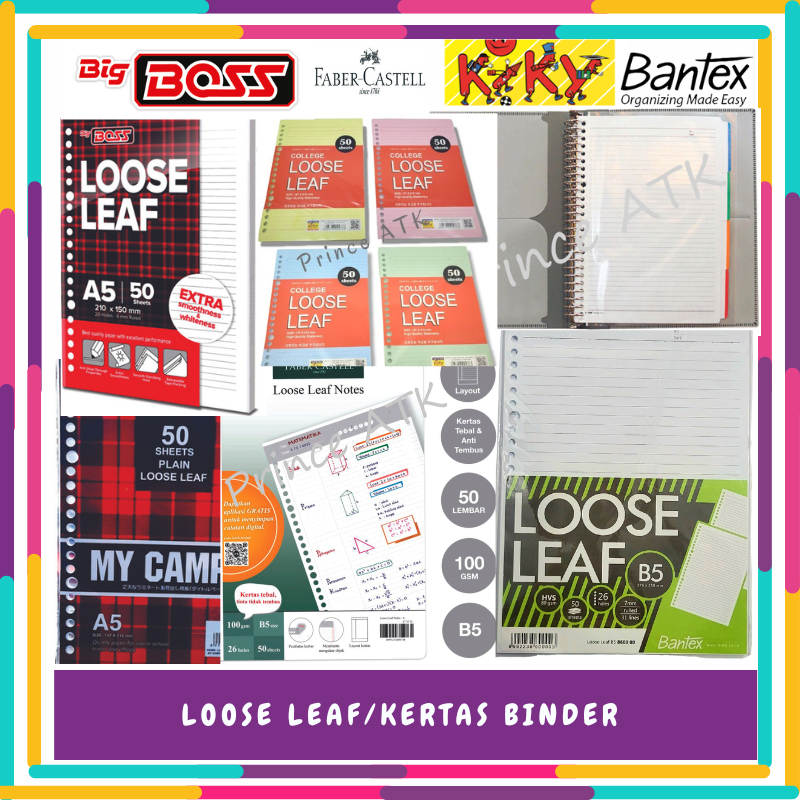 Jual LOOSE LEAF UKURAN B5 / A5 / KERTAS BINDER POLOS / BERGARIS ...