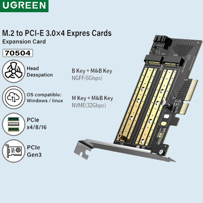 Jual UGREEN M.2 Sata NVMe To PCI-E 3.0 X4 Expansion Card B-key M-Key ...