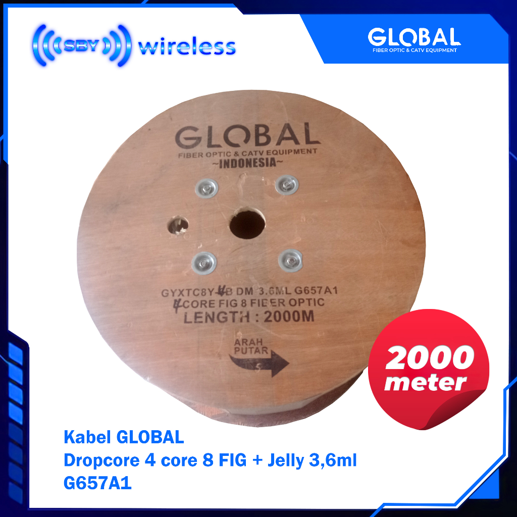 Jual Global Kabel FO 4 Core FIG 8 + Jelly 3,6ml G657A1 Fiberoptic Cable ...