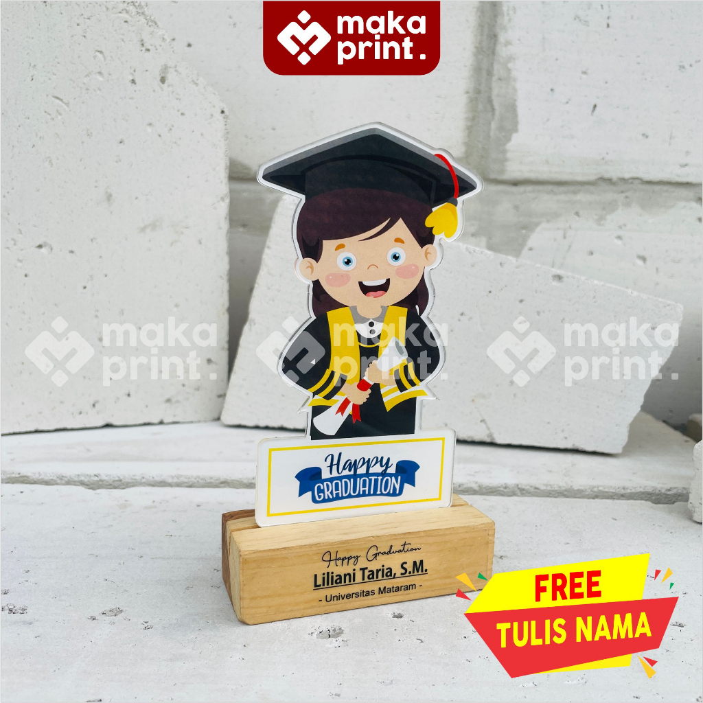 Jual Ready↑ 6el8b Plakat Wisuda Akrilik Grad Non Hijab Tatakan Kayu