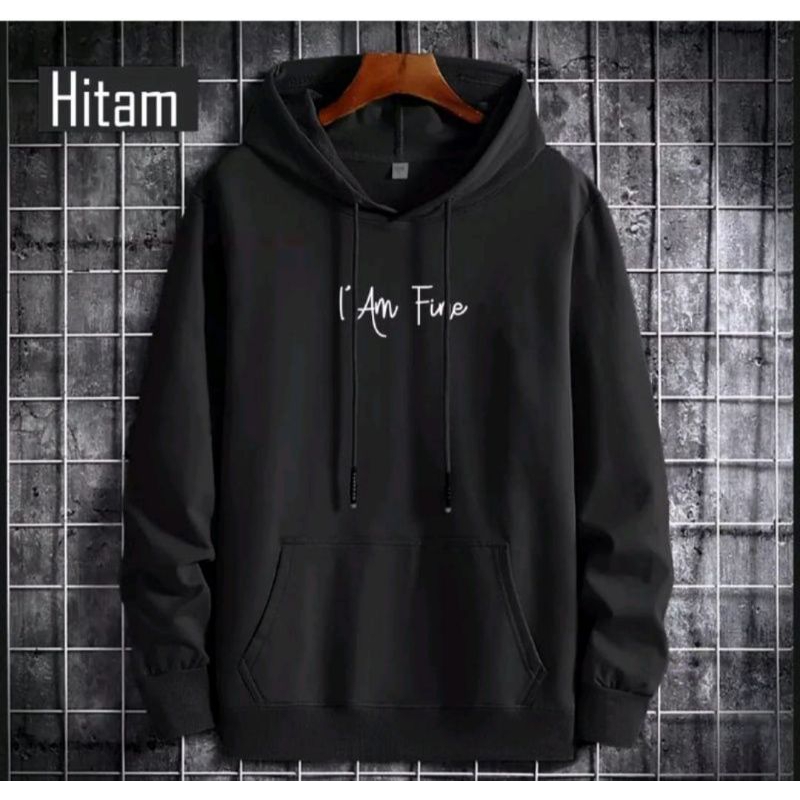 Jual Hoodie pria I AM ' FINE bahan fleece/hoodie Expresi hoodie hitam