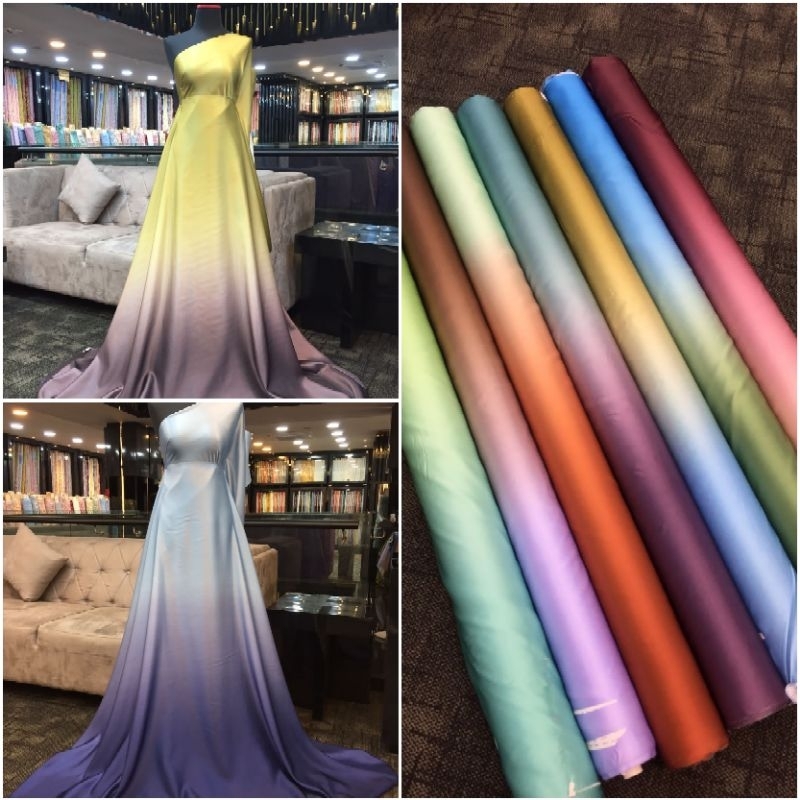 Jual Bahan Kain Satin Silk Gradasi Satin Ombre Kain Saten Gradasi Saten