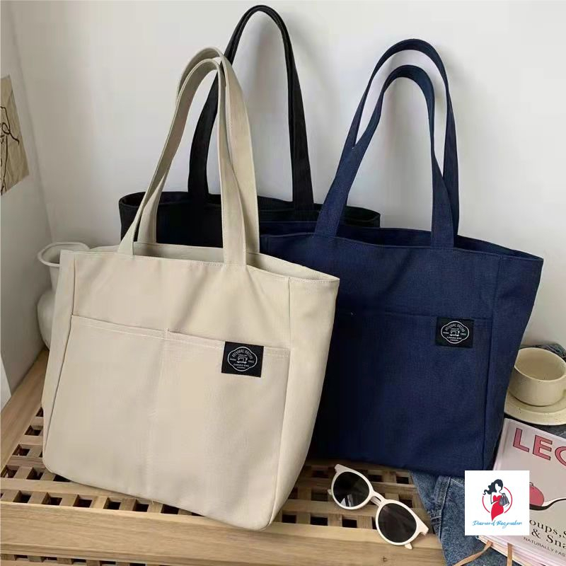Tote bag resleting Totebag Kanvas Polos Korea Style Kapasitas Besar Tas Kuliah Tote Wanita Serbaguna tote bag pria Tas Diamond Bagmaker DMTS008