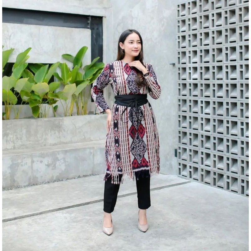 Jual Atasan baju tenun ntt dress tenun rumbai pakai sabuk | Shopee ...