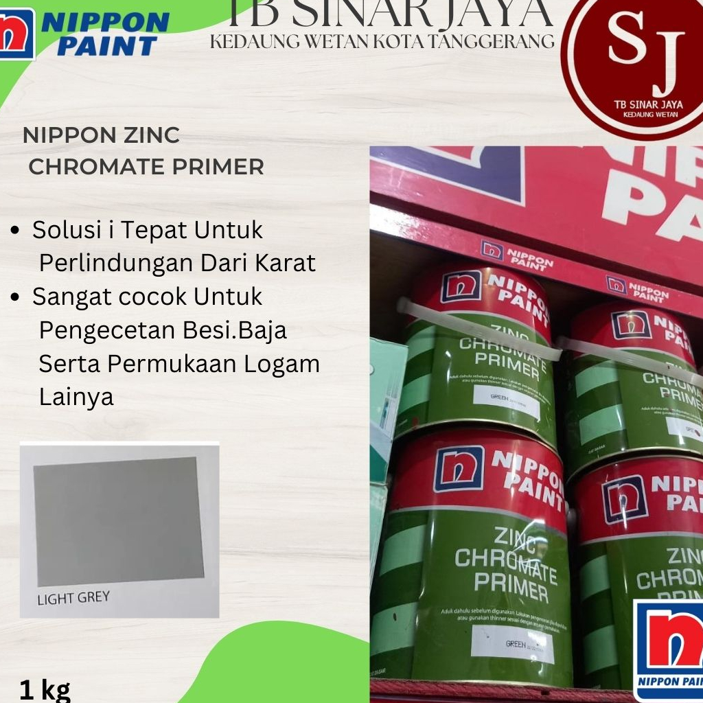 Jual NIPPON ZINC CHROMATE PRIMER CAT DASAR / ANTI KARAT UNTUK BESI 1KG LIGHT GREY Shopee