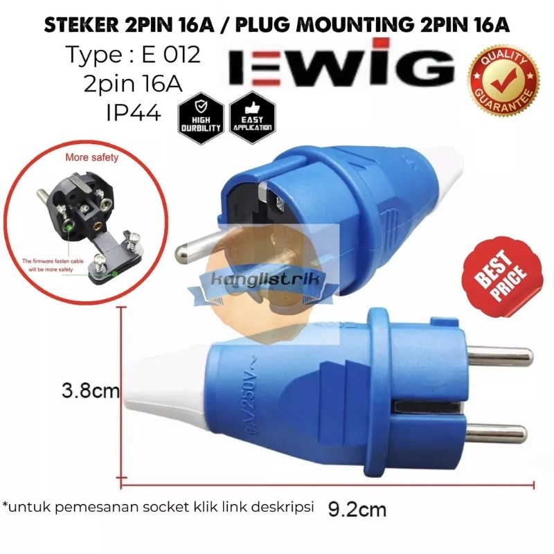 Jual STEKER 2P 16A PLUG MOUNTING 2KAKI 16A E012 / STEKER COLOKAN KABEL ...