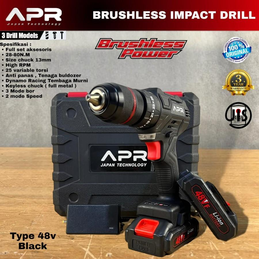 Jual Mesin Bor Cordless APR 48 V Kepala 13 MM New Full Set Impact Drill ...