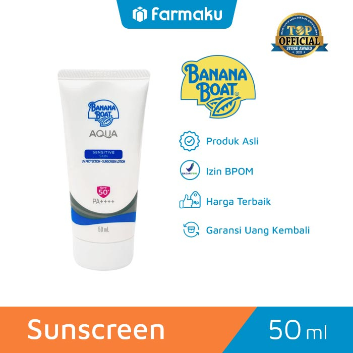 Jual Banana Boat Sunscreen Lotion Sensitive Skin Aqua SPF50+ Tube 50 ml