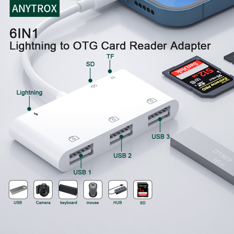 Jual Anytrox Lightning To Otg Sdtf Card Reader 3 Usb Adapter Otg Camera Connection Adapter For 7782