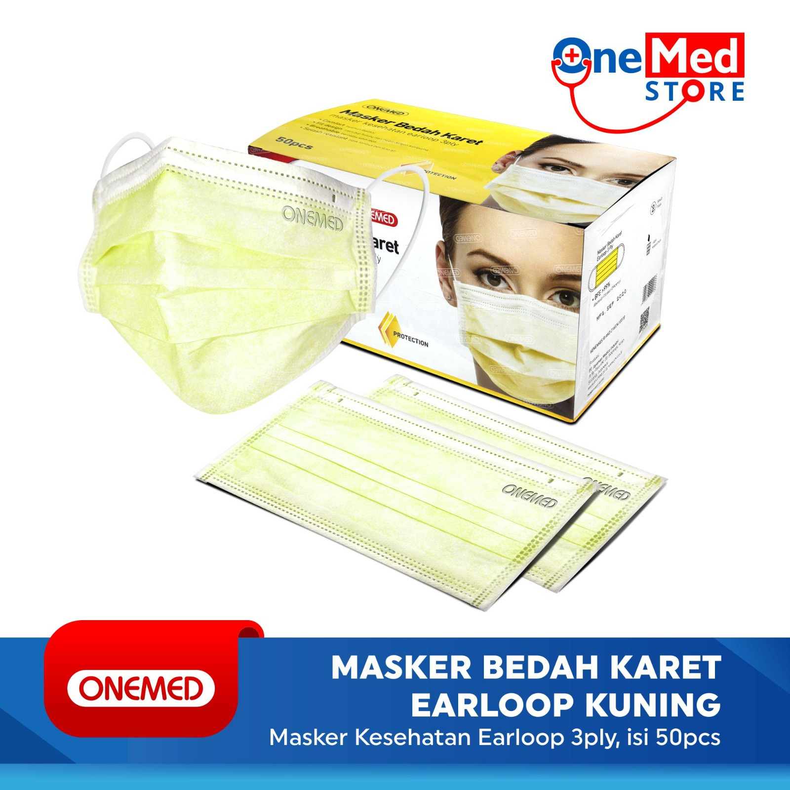 Jual Masker Karet Kuning OneMed box 50pcs | Shopee Indonesia