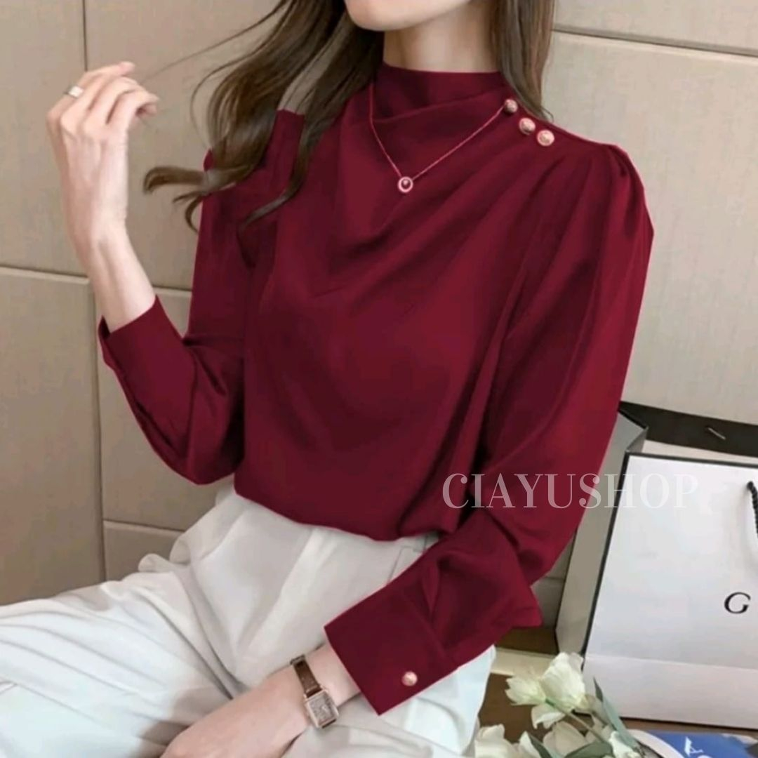Jual Blouse Athena Button Shoulder M L XL Silk Super Baju Atasan Wanita ...