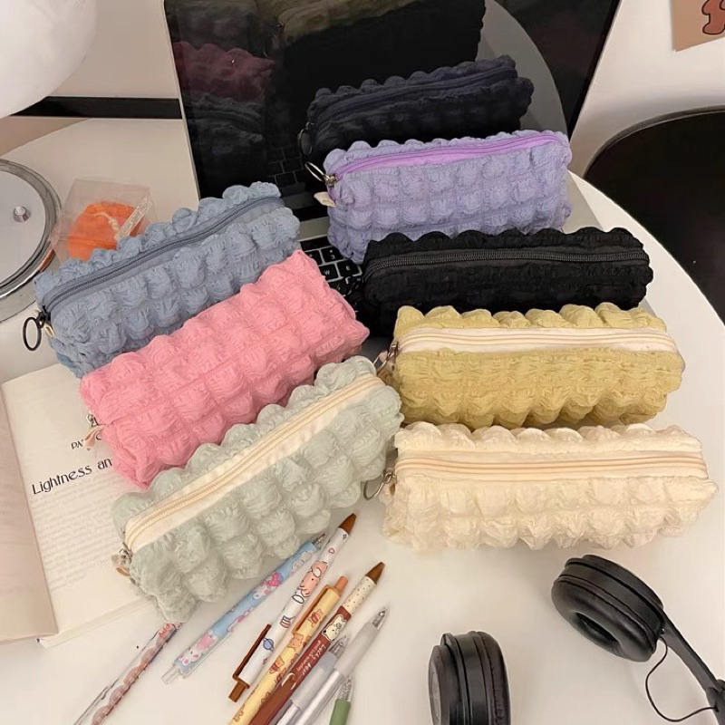 Jual LITTLE DAISY Crumpled Grid Pencil Case /Tempat Pensil Empuk