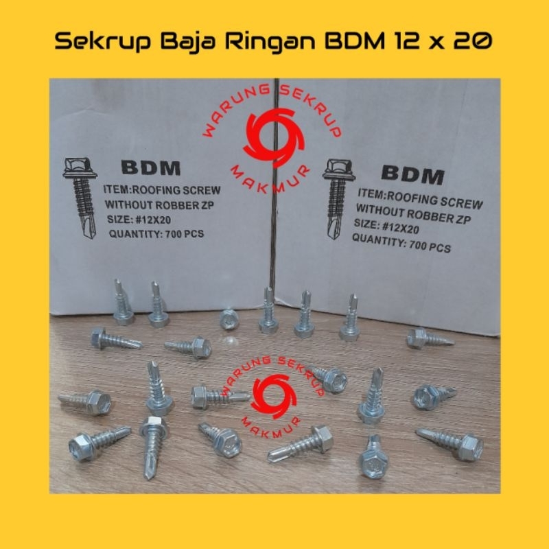 Jual (50 pcs) Sekrup Roofing Putih 12x20 Baut Baja Ringan 12x3/4