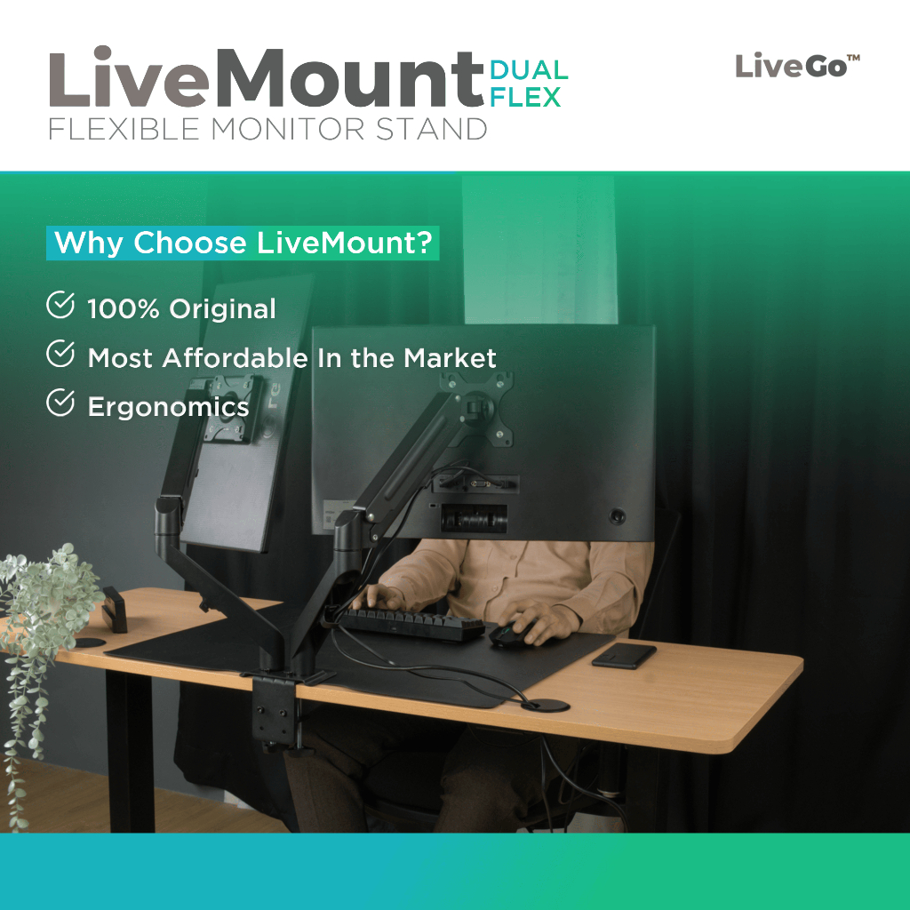 Jual LiveMount Dual Flex Bracket Monitor TV Desk Mount Braket Gas ...