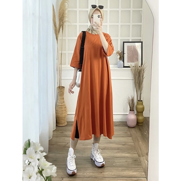 Jual VS MENDY DRESS BASIC OVERSIZED PANJANG LONG KAOS DRESS