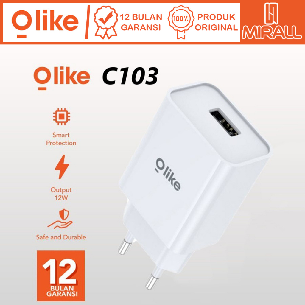 Jual OLIKE C103 12W Kepala Charger USB Adapter 2.4A Overheat Protection