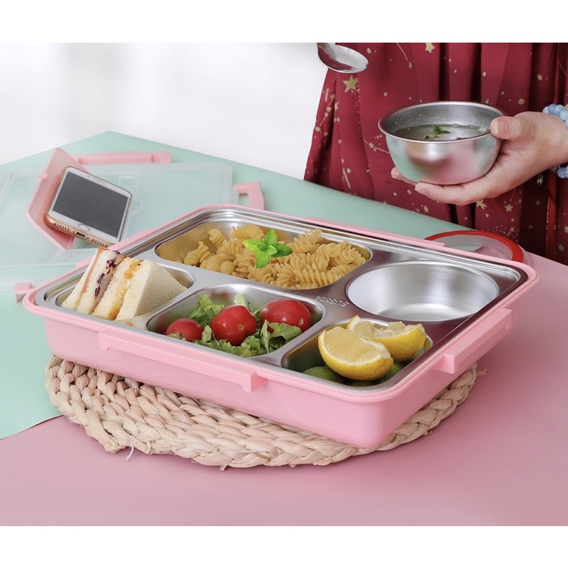 Jual Lunch Box 5 Stainless Steel Sekat Kotak Tempat Makan Bekal Nasi Set Anti Tumpah Dan Tahan