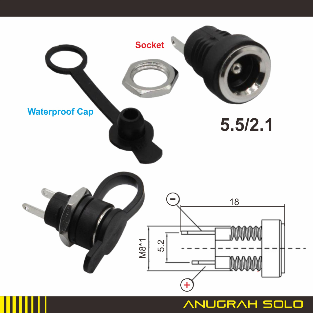 Jual Soket DC Mur Betina Panel Mount DC Socket DC022B | Shopee Indonesia