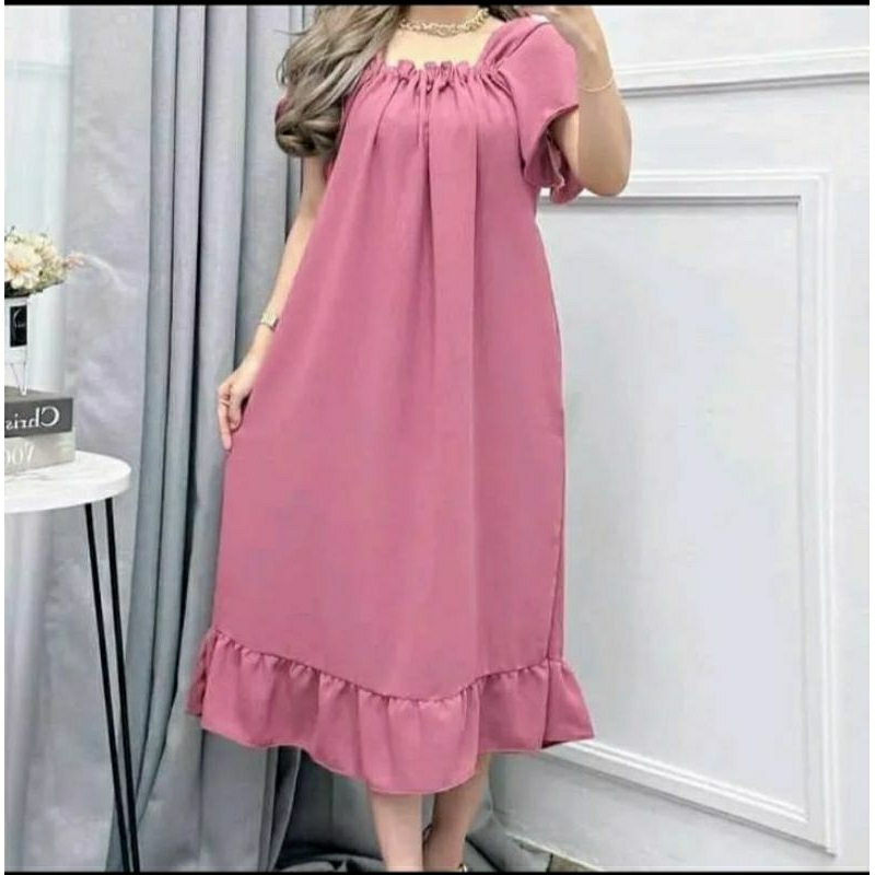 Jual dress fuji crinkle airflow terbaru/daster laura bahan crinkle jumbo ld  100-130 XXXL