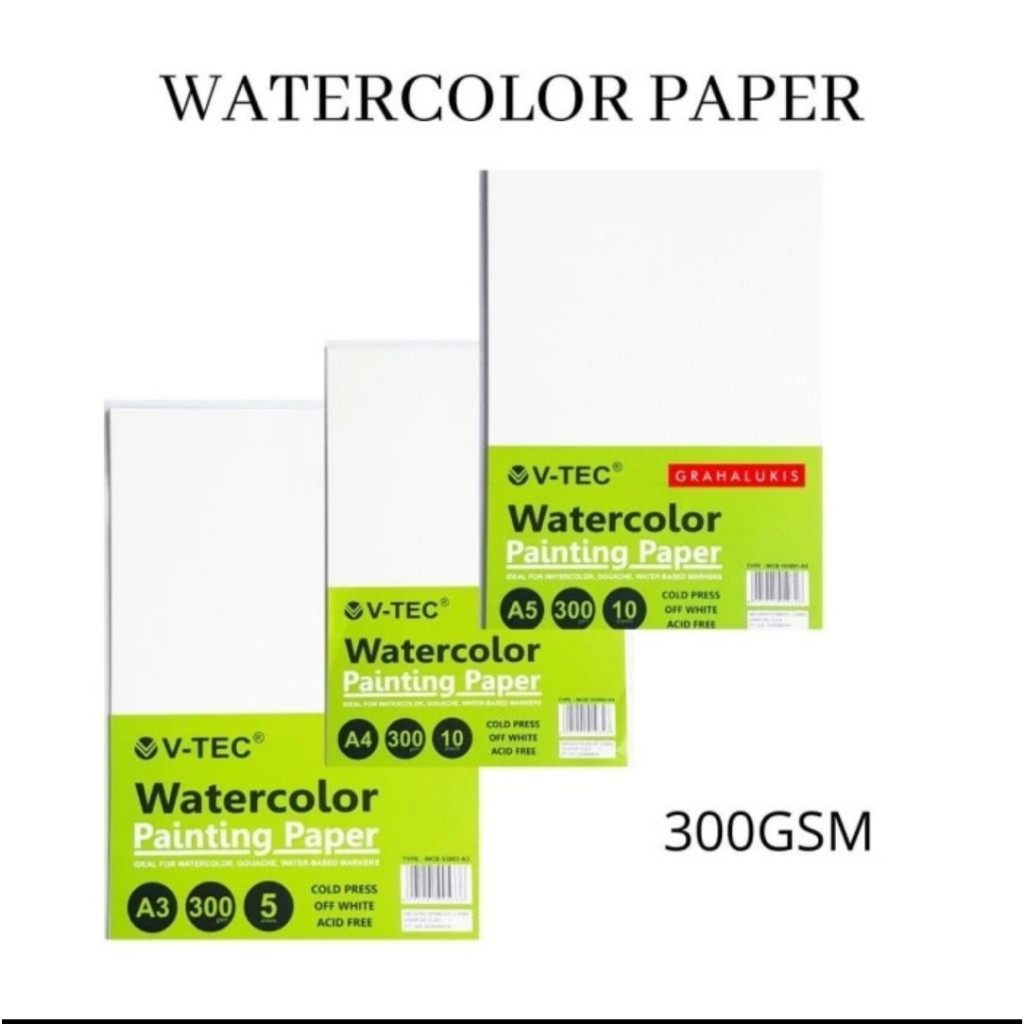 Jual vtec water color paper a3 / a4 / a5 a6 300 gsm 5 lembar cold press