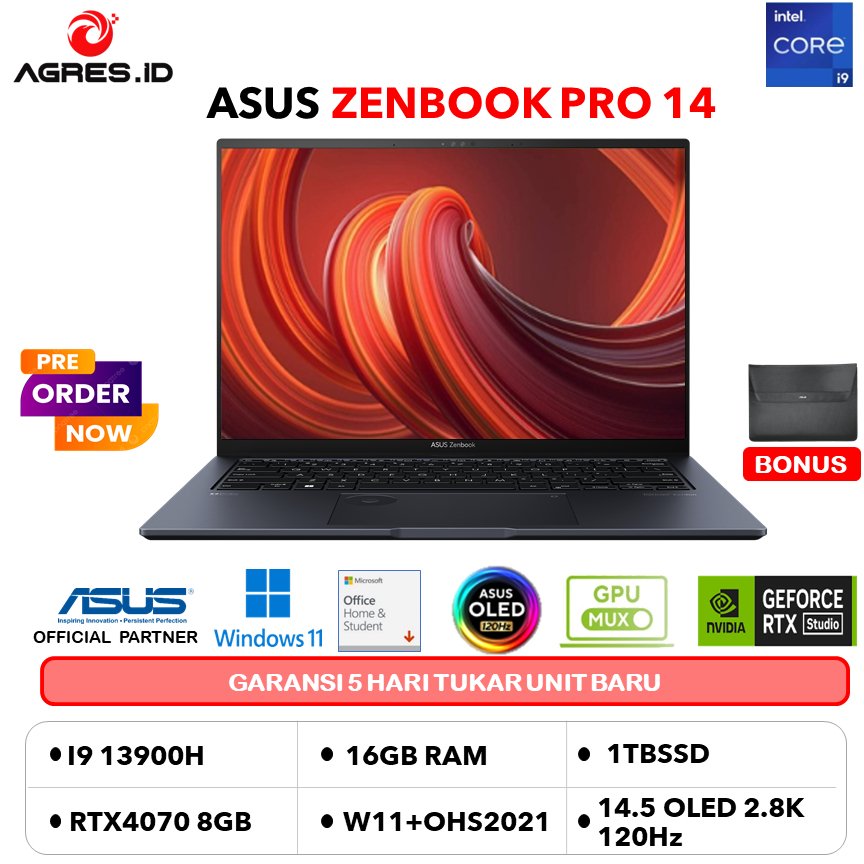 Jual Asus Zenbook Pro 14x Oled Ux6404vi I9 13900h Rtx4070 8gb 32gb 1tb W11ohs 145 28k 120hz 5840