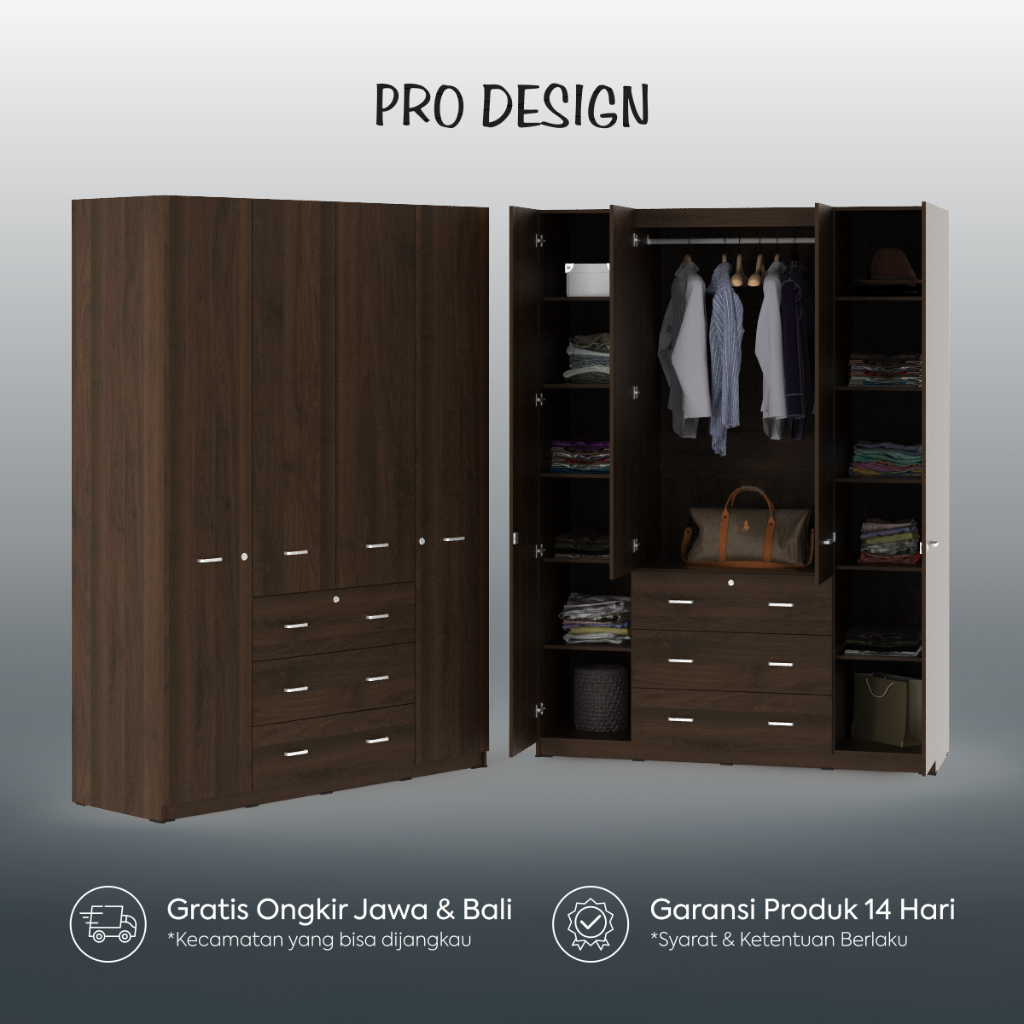 Jual Pro Design Belvis BLVWD 160 Lemari Pakaian 4 Pintu | Shopee Indonesia