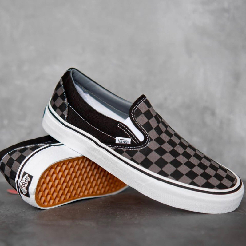 Jual Vans Slip On Classic Checkerboard Black Pewter Shopee Indonesia