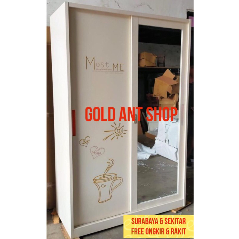 Jual Lemari Pakaian Sliding Besi Jumbo 2 Pintu Kaca Lemari Baju