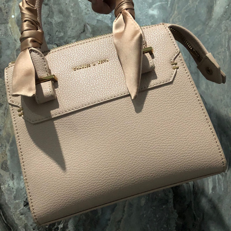 like new Charles keith nude satin scarf top handle bag