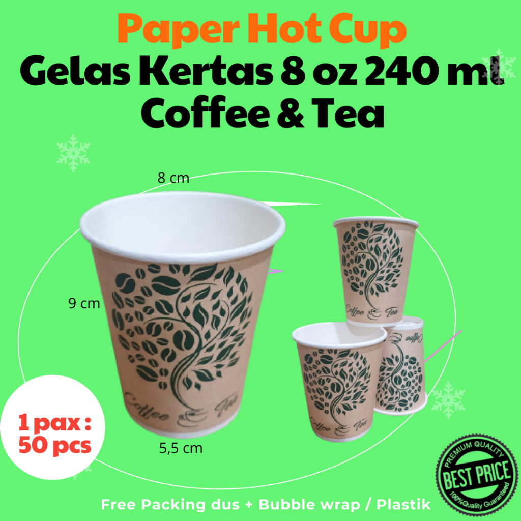 Jual Gelas Kertas Paper Hot Cup 8 Oz Coffee Tea 240 Ml Isi 50 Pcs Shopee Indonesia