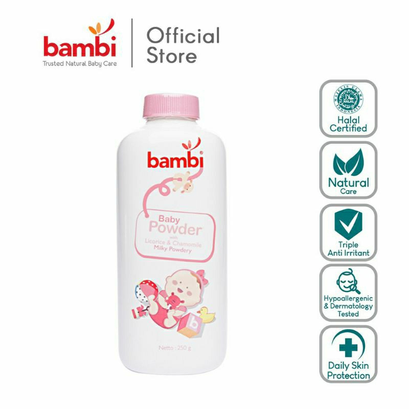 Jual Bambi Baby Powder Pink Milky Powdery 100 & 250gr | Bedak Bayi ...