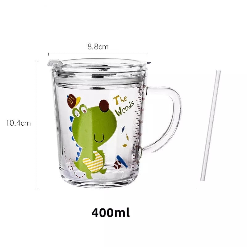 Jual Gelas Susu Kaca Motif Gambar Lucu Sedotan Plastik Cup Bottle Glass Mug Gelas Minum Kaca 3885