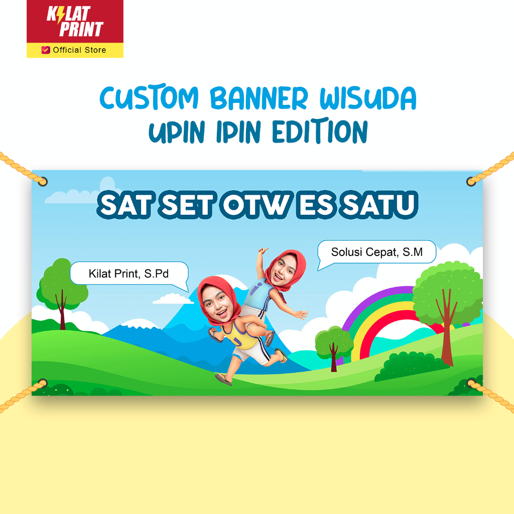 Jual Custom Banner Ultah Hadiah Sidang Wisuda Design Upin Ipin Edition