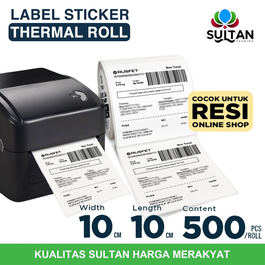 Jual Label Sticker THERMAL ROLL Resi Online 10x10cm 500pcs Rusfet ...