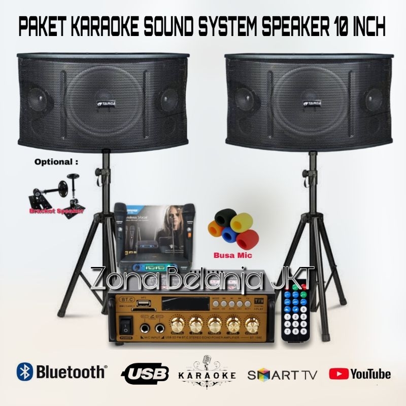 Jual PAKET KARAOKE SOUND SYSTEM SPEAKER 10 INCH AMPLI USB BLUETOOTH MIC
