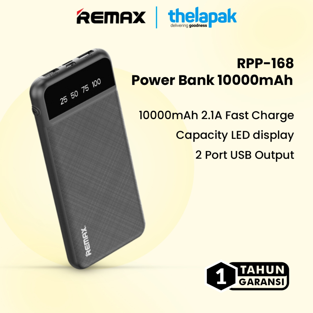 Jual REMAX RPP-168 Powerbank 10000mAh 2 Port USB Fast Charging 2.1A LED ...