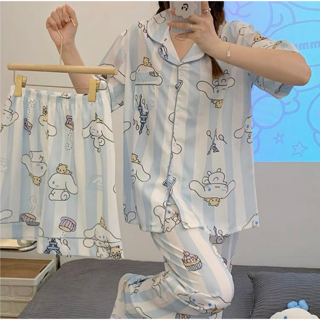 Jual TYB M33 BAJU TIDUR MODEL KEMEJA WANITA 3 IN 1 SET KEMEJA PIYAMA ...