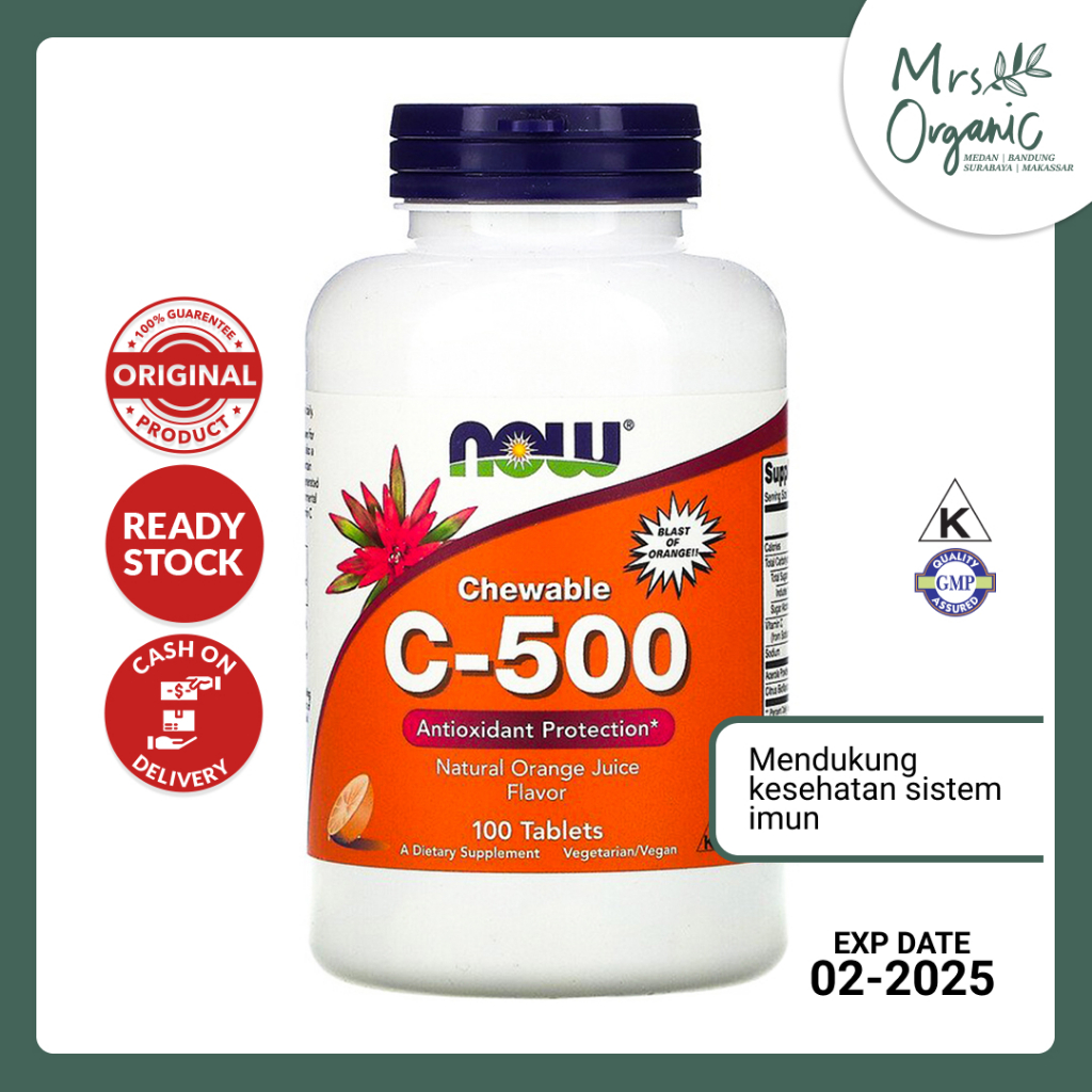 Jual Vitamin Suplemen C 500 C-500 CHEWABLE Now Rasa Jeruk 100 CHEWABLE ...