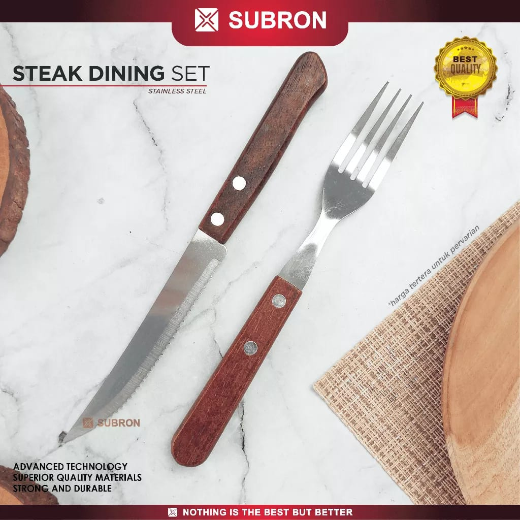 Jual Subron Pcs Garpu Pisau Steak Handle Kayu Stainless Steel Hotel