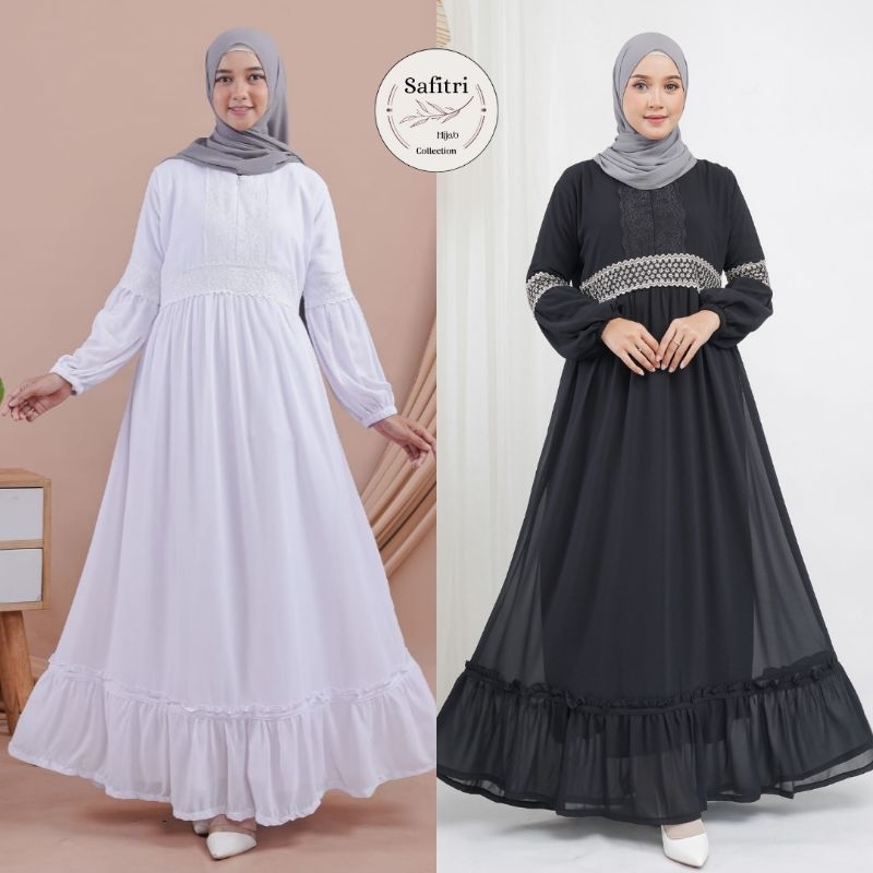Jual MEDINA DRESS bahan Ceruty (Renda) Rampel Putih Hitam Manasik Haji ...