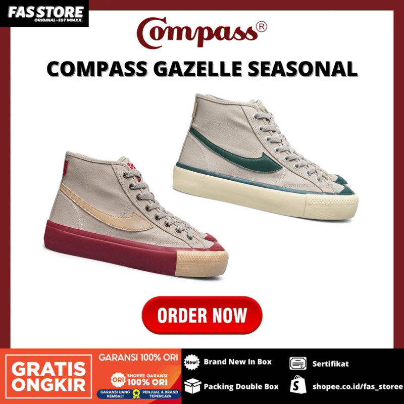 Jual [ORIGINAL] SEPATU COMPASS GAZELLE HIGH WAFER GREEN / MAROON ...