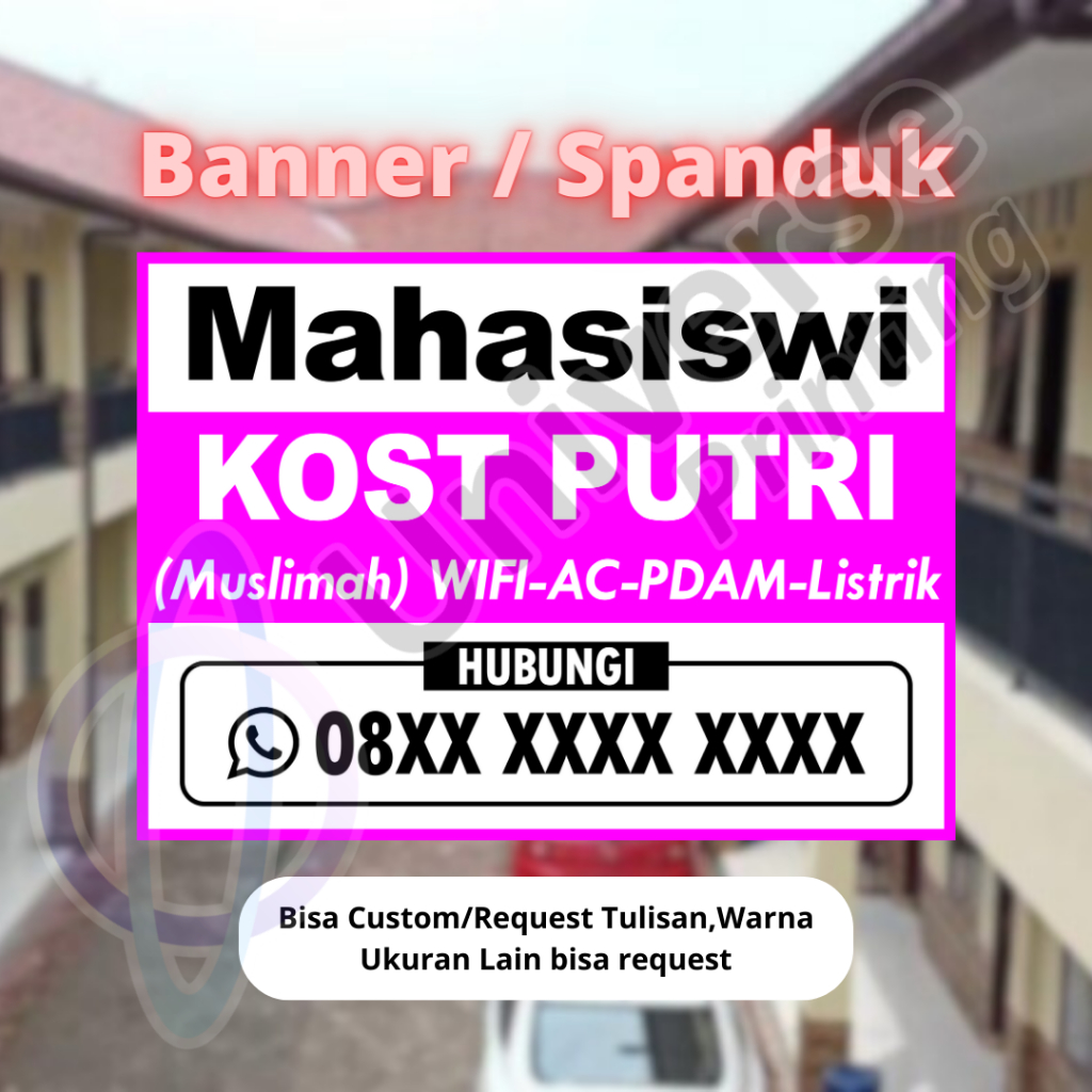 Jual Cetak Banner Custom Iklan Kos Kosan Putri / Spanduk Kos Mahasiswi ...