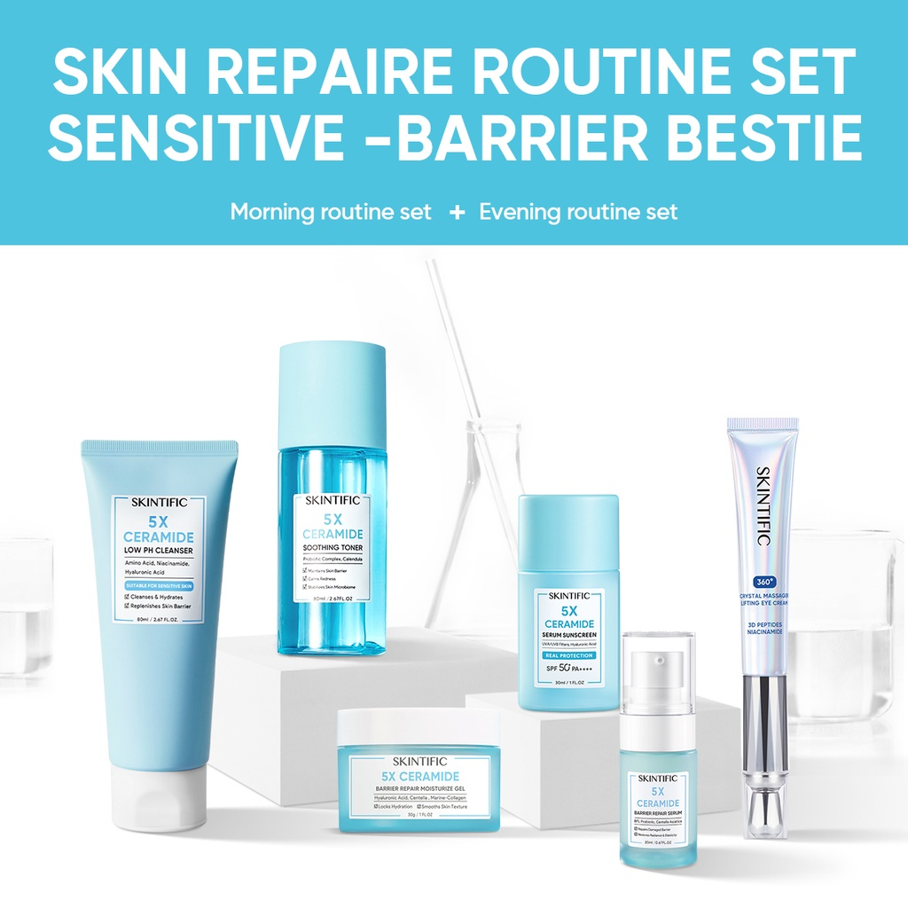 SKINTIFIC 5pcs Skincare paket Day and Night Skincare Routine-Brightening glowing/Skin barrier /Acne pore/Anti age Advanced Skin set