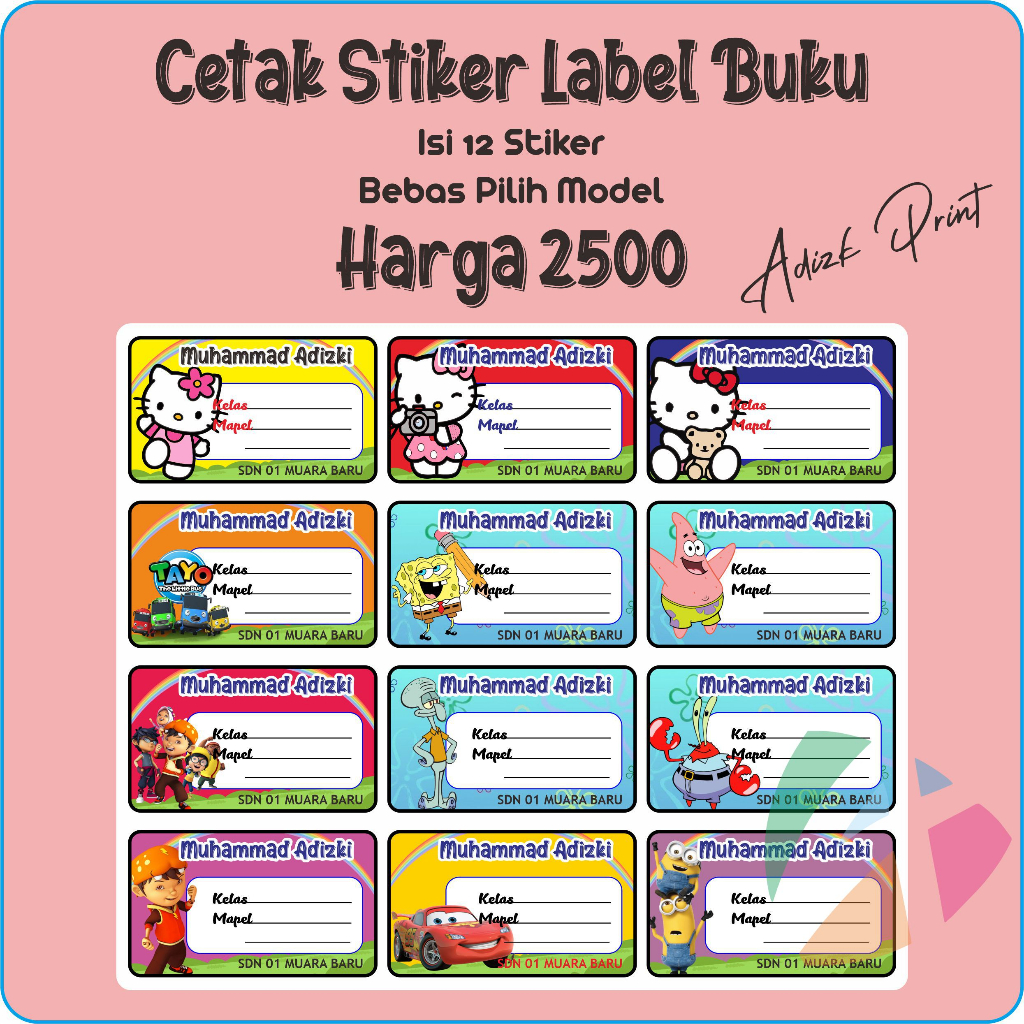 Jual STIKER LABEL MATA PELAJARAN SEKOLAH ISI BISA REQUEST GAMBAR PAKAI ...