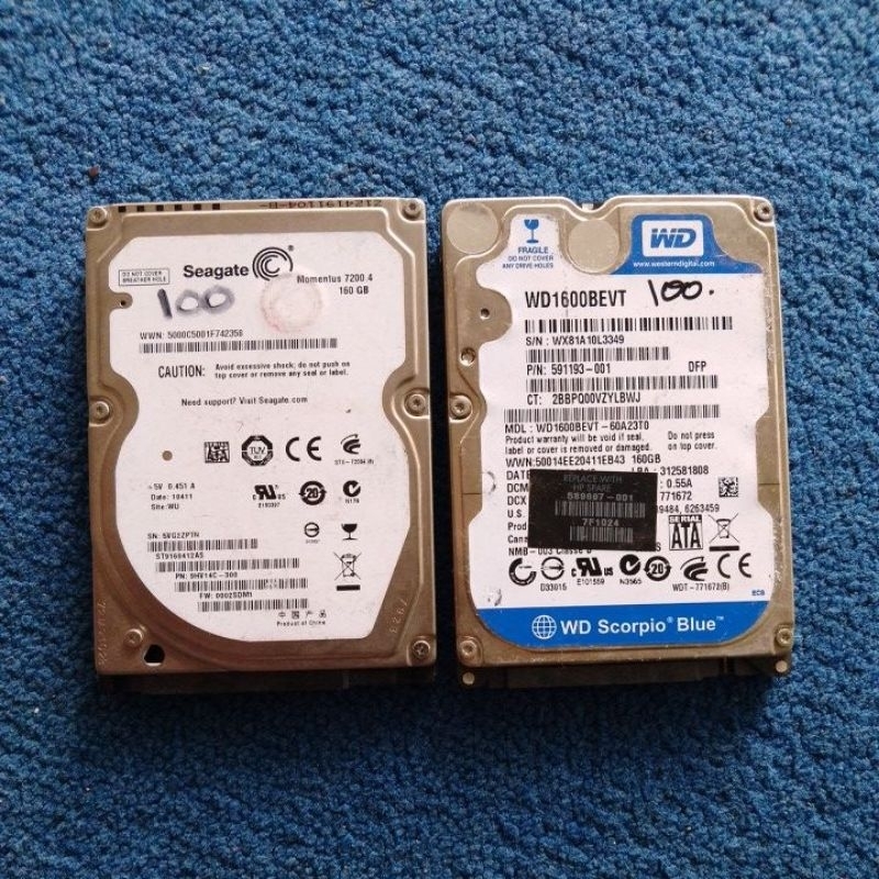 Lotto Da 5 Hard Disk Per Laptop – 80GB, 120GB, 160GB – SATA 2,5 Pollici, 5400 RPM – Usati Ma Testati
