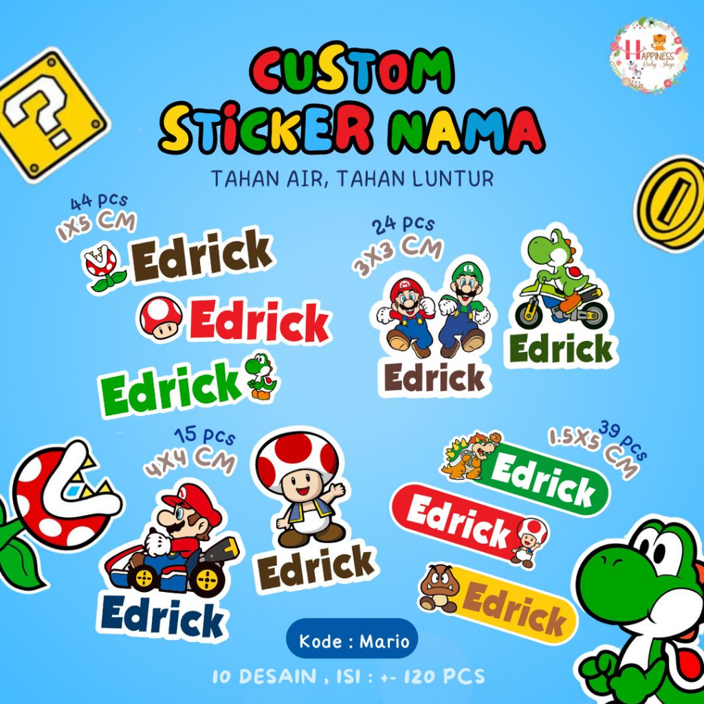 Jual Isi 120 Sticker Custom Nama Karakter Sticker Label Nama Anak