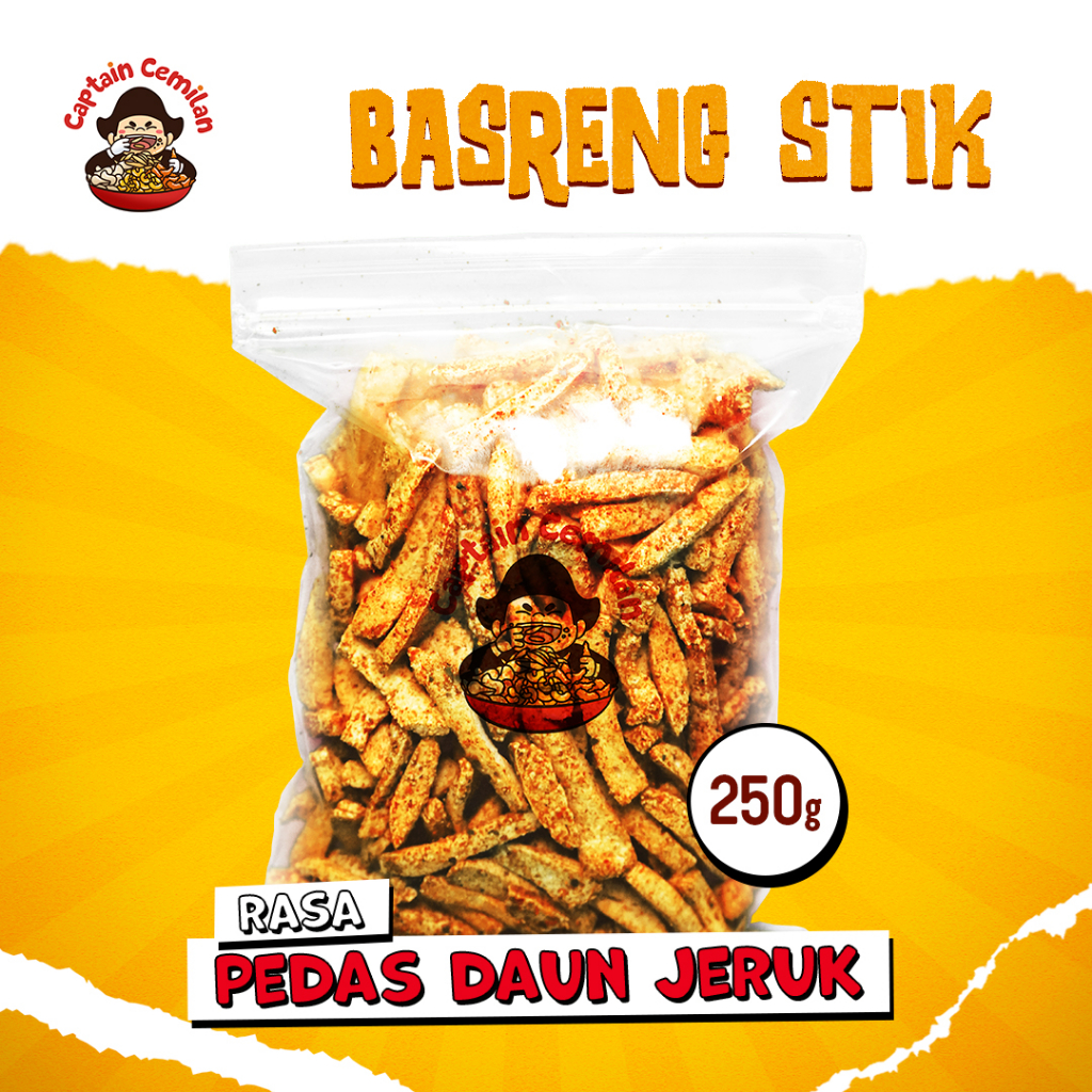 Jual Basreng Stik Daun Jeruk Pedas Original 250gr Captain Cemilan